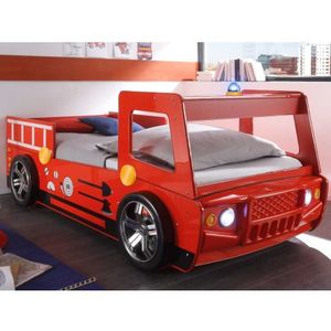 Detská posteľ Spark 90x200 cm, červené hasičské auto s osvetlením% vyobraziť