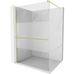 MEXEN/S - Kioto+ Sprchová zástena WALK-IN s poličkou a držiakom uterákov 70 x 200 cm, transparent/dekor, zlatá kartáčovaná 800-070-121-55-35 vyobraziť