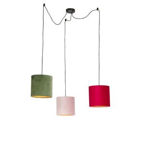 Závesná lampa s červenými, zelenými a ružovými zamatovými odtieňmi - Cava vyobraziť