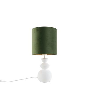 Dizajnová stolná lampa s bielym zamatovým tienidlom zelená so zlatom 25 cm - Alisia vyobraziť
