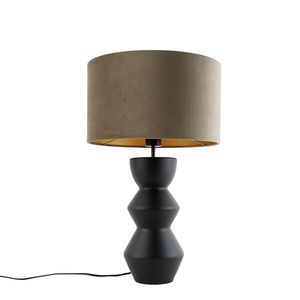 Dizajnová stolná lampa čierna zamatová tienidlo taupe so zlatom 35 cm - Alisia vyobraziť