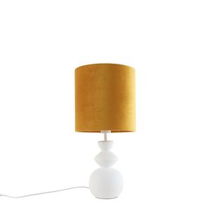 Dizajnová stolná lampa s bielym zamatovým tienidlom žltá so zlatom 25 cm - Alisia vyobraziť