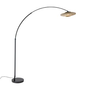 Moderná oblúková lampa čierna s orientálnym tienidlom a bambusom 50 cm - XXL Rina vyobraziť