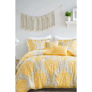 Žlté/sivé obliečky na dvojlôžko/predĺžené z bavlny renforcé s plachtou/4-dielne 200x220 cm Ethnic – Mila Home vyobraziť