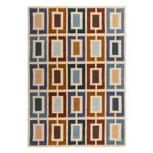 Modrý/oranžový ručne tkaný vlnený koberec 120x170 cm Retro Blocks – Flair Rugs vyobraziť