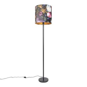 Romantická stojaca lampa čierna s kvetinovým tienidlom 40 cm - Simplo vyobraziť