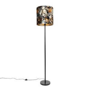 Klasická stojanová lampa čierne látkové tienidlo kvety 40 cm - Simplo vyobraziť