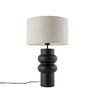 Dizajnová stolná lampa čierna s látkovým tienidlom svetlosivým 35 cm - Alisia vyobraziť