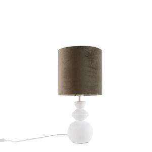 Dizajnová stolná lampa biela s tienidlom z velúru taupe so zlatom 25 cm - Alisia vyobraziť