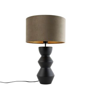 Dizajnová stolová lampa s čiernym zamatovým tienidlom taupe so zlatom 35 cm - Alisia vyobraziť