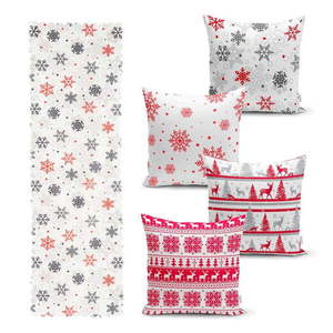 Súprava 4 vianočných obliečok na vankúš a behúň na stôl Minimalist Cushion Covers Red Christmas vyobraziť