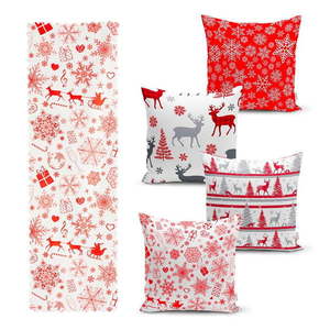 Súprava 4 vianočných obliečok na vankúš a behúň na stôl Minimalist Cushion Covers Red Snowflake vyobraziť