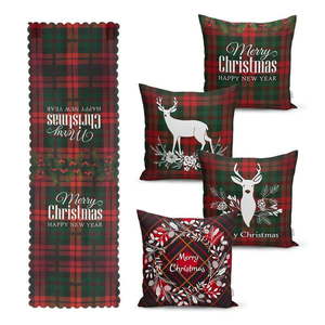 Súprava 4 vianočných obliečok na vankúš a behúň na stôl Minimalist Cushion Covers Tartan Christmas vyobraziť