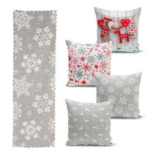 Súprava 4 vianočných obliečok na vankúš a behúň na stôl Minimalist Cushion Covers Snowflakes vyobraziť