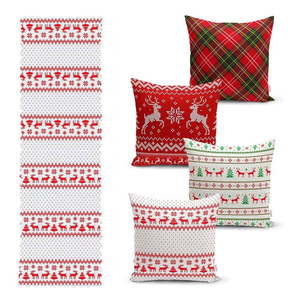 Súprava 4 vianočných obliečok na vankúš a behúň na stôl Minimalist Cushion Covers Nordic Knit vyobraziť