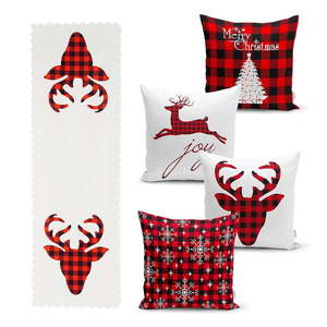 Súprava 4 vianočných obliečok na vankúš a behúň na stôl Minimalist Cushion Covers Christmas Tartan vyobraziť