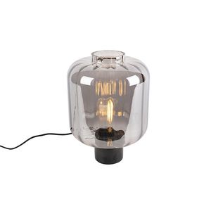 Dizajnová stolná lampa čierna s dymovým sklom - Dome vyobraziť