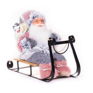 Dekorácia MagicHome Vianoce, Santa na sánkach, sivo - ružový, 46 cm vyobraziť