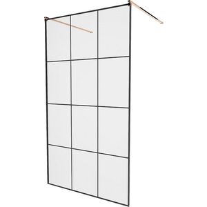 MEXEN/S - KIOTO samostatne stojaca sprchová zástena 100 x 200, transparent/čierna vzor 8 mm, růžové zlato 800-100-002-60-77 vyobraziť