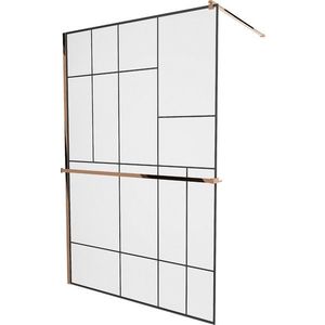 MEXEN/S - KIOTO Sprchová zástena WALK-IN s poličkou a držiakom uterákov 90 x 200, transparent/čierna 8 mm, růžové zlato 800-090-121-60-78 vyobraziť