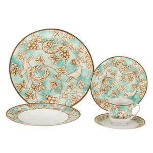 KONDELA Donatella Turquoise porcelánová jedálenská súprava (20 ks) tyrkysová / biela / zlatá vyobraziť