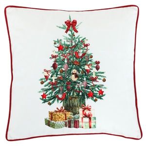 Vankúš zamatový s výplňou, biely - vianočný stromček, 100% polyester, 45 x 45 cm. vyobraziť