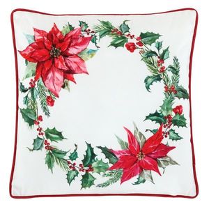 Vankúš zamatový s výplňou - vianočná ruža, 100% polyester, 45 x 45 cm. vyobraziť