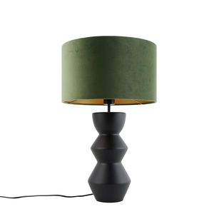 Dizajnová stolná lampa čierna s tienidlom z čierneho zamatu zelená so zlatom 35 cm - Alisia vyobraziť