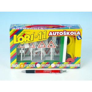 LORI 11 Stavebnica Autoškola Dopravné značky 16ks + 2 kužele + auto plast v krabici 22x13x6cm vyobraziť