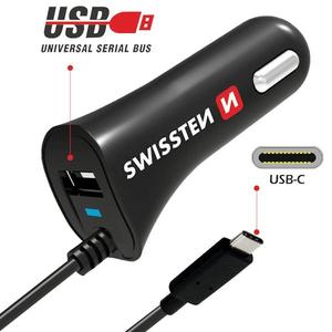 Nabíjačka CL Swissten USB-C A USB 2, 4AMP vyobraziť