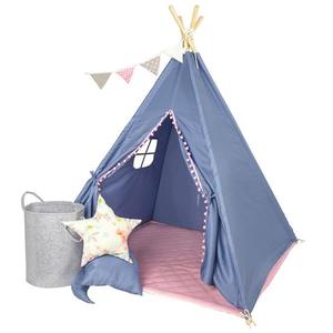 Teepee s vlajkami a košom blue-pink vyobraziť