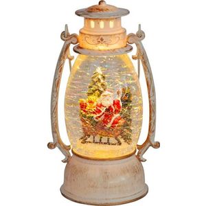 Lampáš MagicHome Vianoce Retro, LED, so santom na saniach, s trblietkami, biely, 3xAA, plast, 13x11x vyobraziť