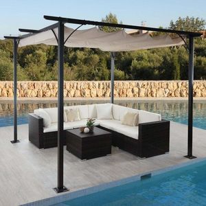 Pergola so sťahovacou strechou 3x3 m Dekorhome Krémová vyobraziť