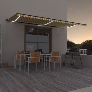 Ručne zaťahovacia markíza s LED svetlom 600x350 cm Dekorhome Bílá / žlutá vyobraziť