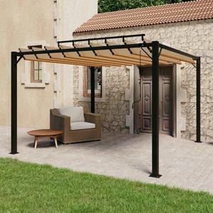 Pergola s lamelovou strechou 3 x 3 m hliník / látka Dekorhome Šedohnědá taupe vyobraziť