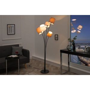 Stojací lampa LANSING Dekorhome Bílá / hnědá vyobraziť