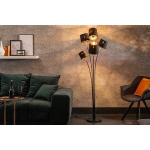 Stojací lampa LANSING Dekorhome Černá / zlatá vyobraziť