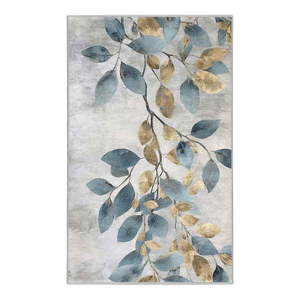 Prateľný koberec vo svetlomodrej a zlatej farbe 80x150 cm Golden Leaves – Mila Home vyobraziť