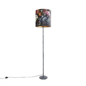 Vintage stojaca lampa starožitný sivý odtieň kvetinový vzor 40 cm - Simplo vyobraziť