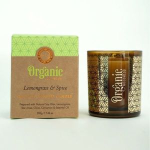 Organická vykurovacia sviečka Lemongrass & Spice 200 g v skle so zlatou fóliou vyobraziť