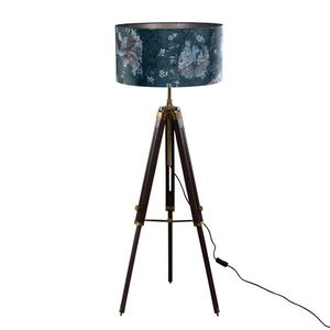 Vloerlamp messing tripod met velours kap vis dessin 50cm - Cortin vyobraziť