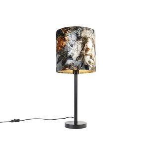 Moderná stolná lampa čierna s tienidlom kvety 25 cm - Simplo vyobraziť