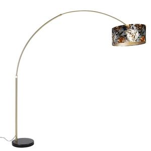 Oblúková lampa mosadz s čiernym tienidlom s kvetinovým vzorom 50 cm - XXL vyobraziť