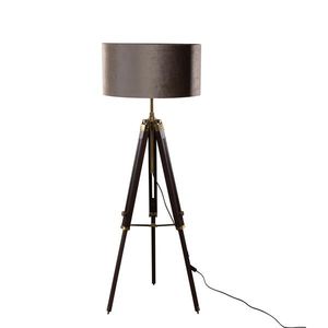 Vloerlamp messing tripod met velours kap taupe 50cm - Cortin vyobraziť