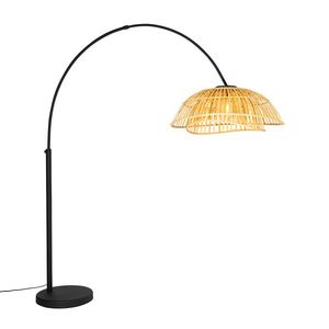 Orientálna oblúková lampa čierna s prírodným bambusom - Pua vyobraziť