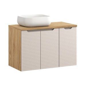 Závěsná skříňka Luxor Beige s deskou a umyvadlem 90 cm béžová/dub olejovaný vyobraziť