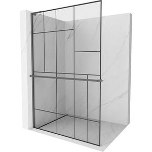 MEXEN/S - Kioto+ L Sprchová zástena WALK-IN s poličkou a držiakom uterákov 70 x 200 cm, čierny vzor, grafit metal 800-070-123-95-78 vyobraziť