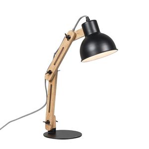 Priemyselná stolová lampa čierna s drevom - Woodi vyobraziť