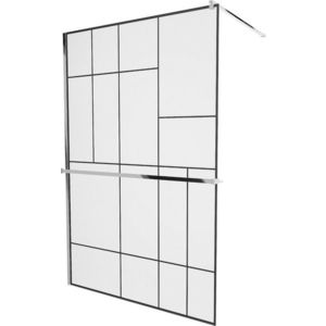 MEXEN/S - KIOTO Sprchová zástena WALK-IN s poličkou a držiakom uterákov 110 x 200, transparent/čierna 8 mm, chróm 800-110-121-01-78 vyobraziť