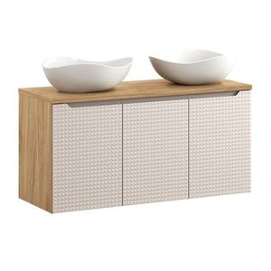 Závěsná skříňka Luxor Beige s deskou a umyvadly 120 cm dub olejovaný/béžová vyobraziť